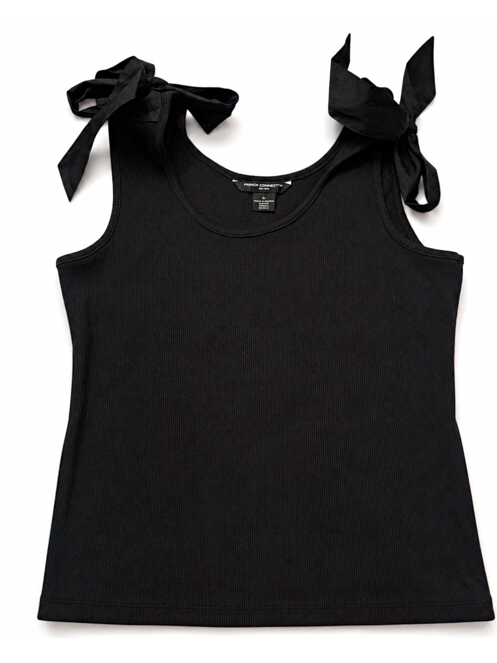 French Connection Black Ribbed Tie-Shoulder Tank